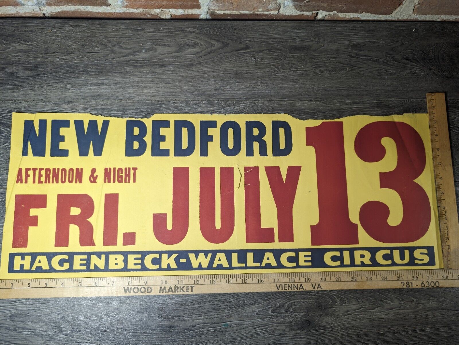 Vtg  Hagenbeck-Wallace Circus Poster For New Bedford, MA Friday the 13th