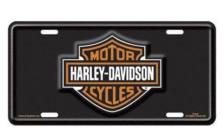 Harley-Davidson Black and Orange Bar & Shield Stamped Metal Front Plate CG1846