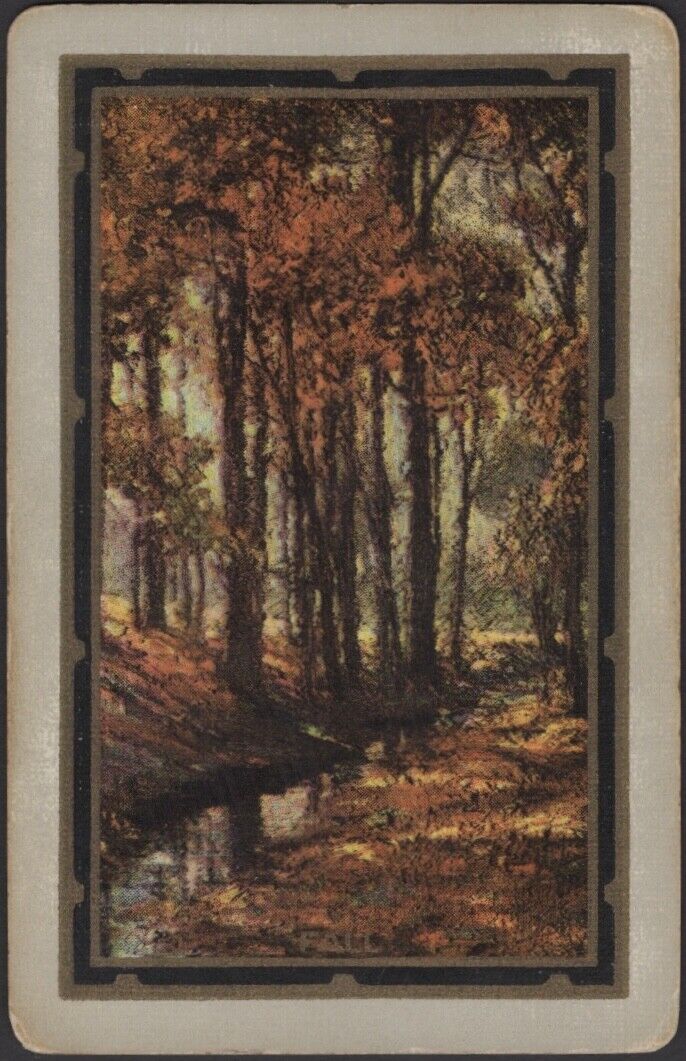 Playing Cards Single Card Old Vintage Named * FALL * Woodland Forest Art Picture