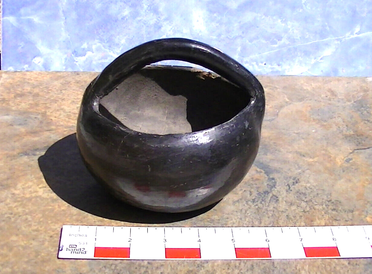 Very Rare Polished Black NM Pueblo bowl with handle 6\
