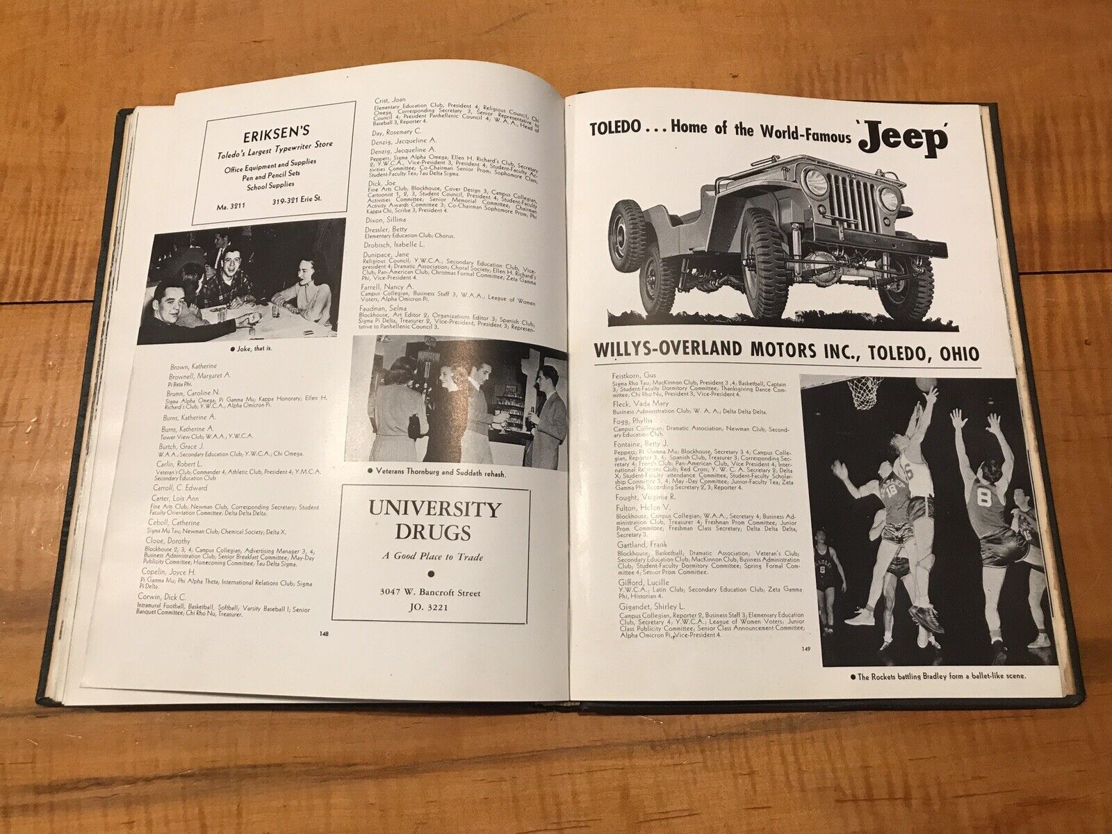 Toledo Ohio University Yearbook BLOCKHOUSE 1946 Willys Jeep Champion Plugs Rare