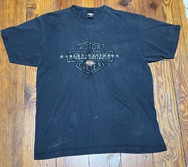 Vtg Harley Davidson City XL Black Tee Shirt Stockholm Sweden Puffy Shield USA