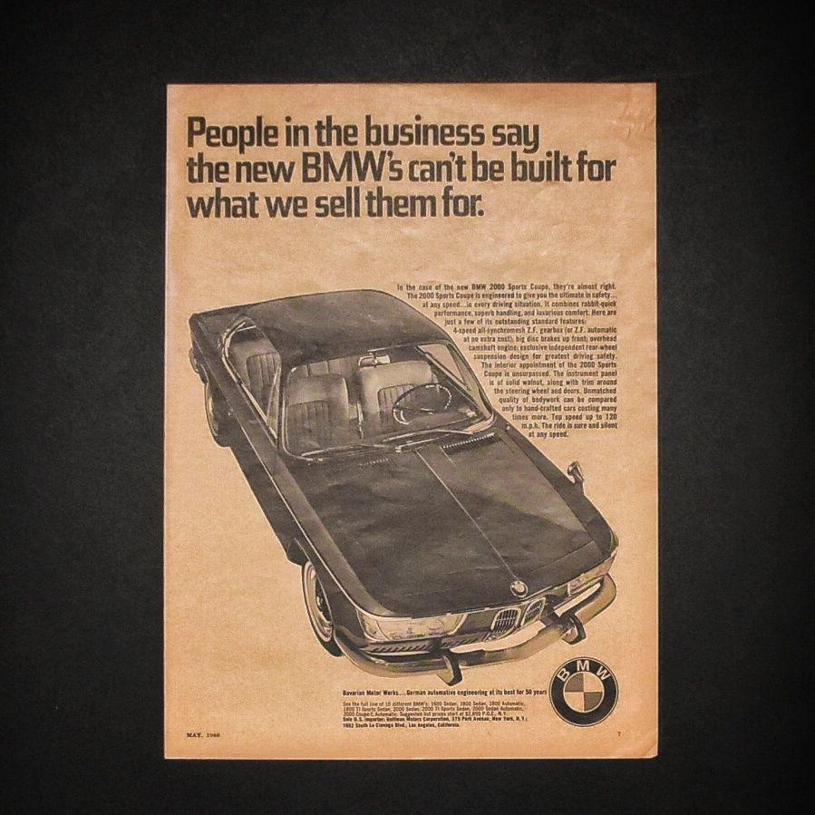 1966 BMW 2000 Sports Coupe Vintage Ad 4V