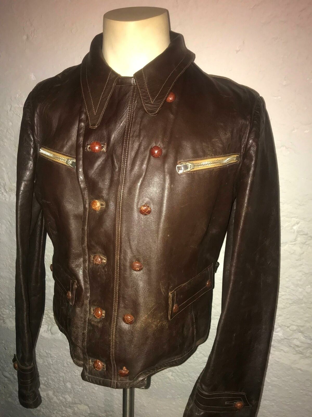 VTG WWII STYLE BROWN GERMAN PILOT CYCLIST LEATHER MOTORCYCLE LUFTWAFFE JACKET