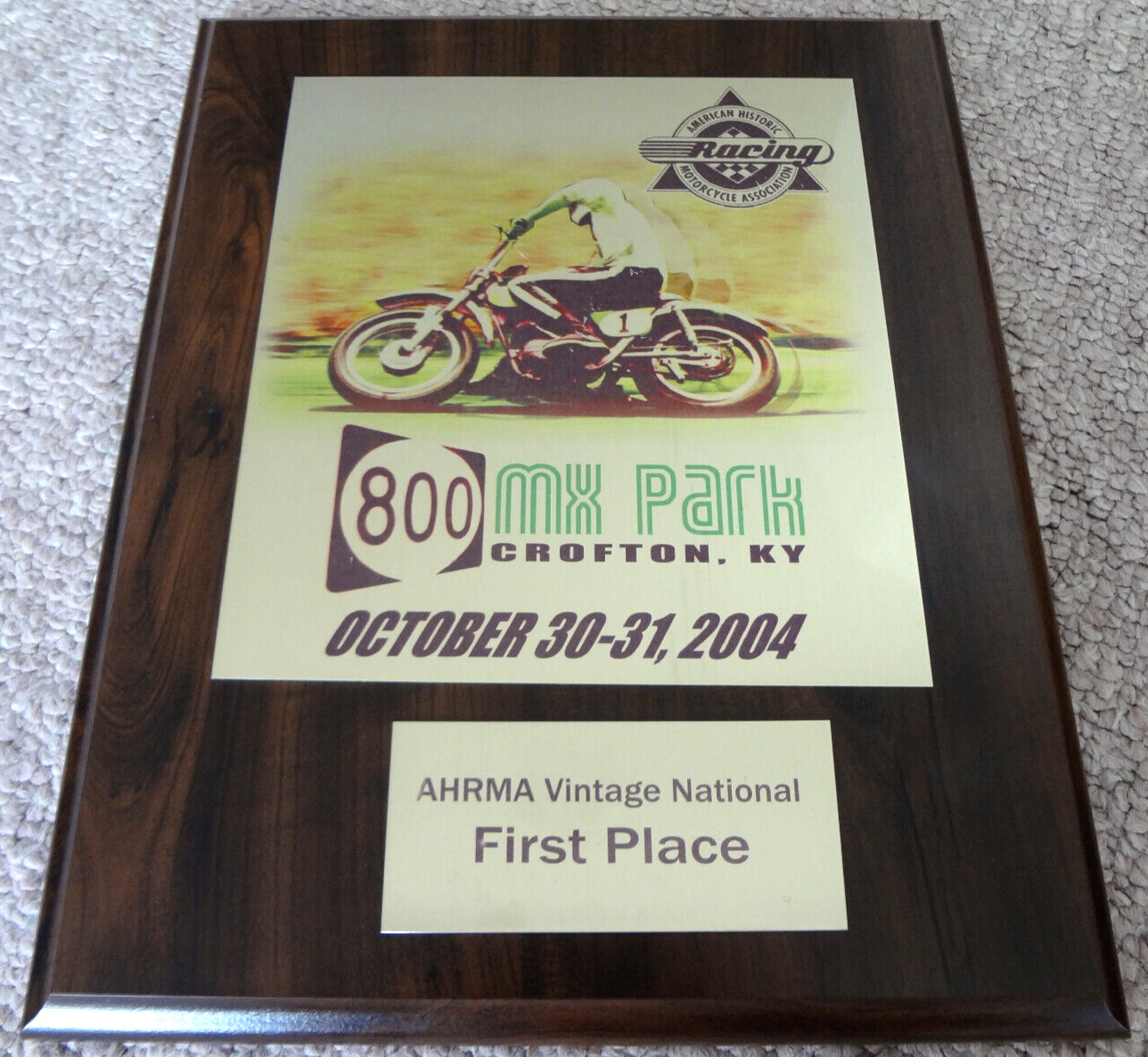 AHRMA VINTAGE NATIONAL MOTORCYCLE AWARD TROPHY PLAQUE HIGH POINT CROFTON KY 2004