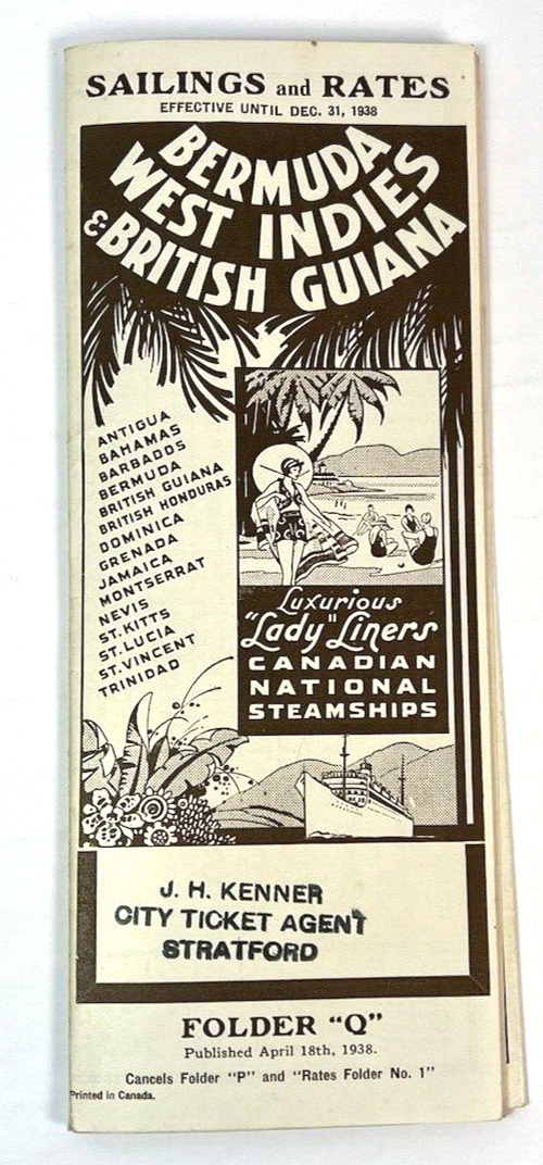 1938 Bermuda West Indies & British Guiana, Canadian Steam Ships, Travel Brochure