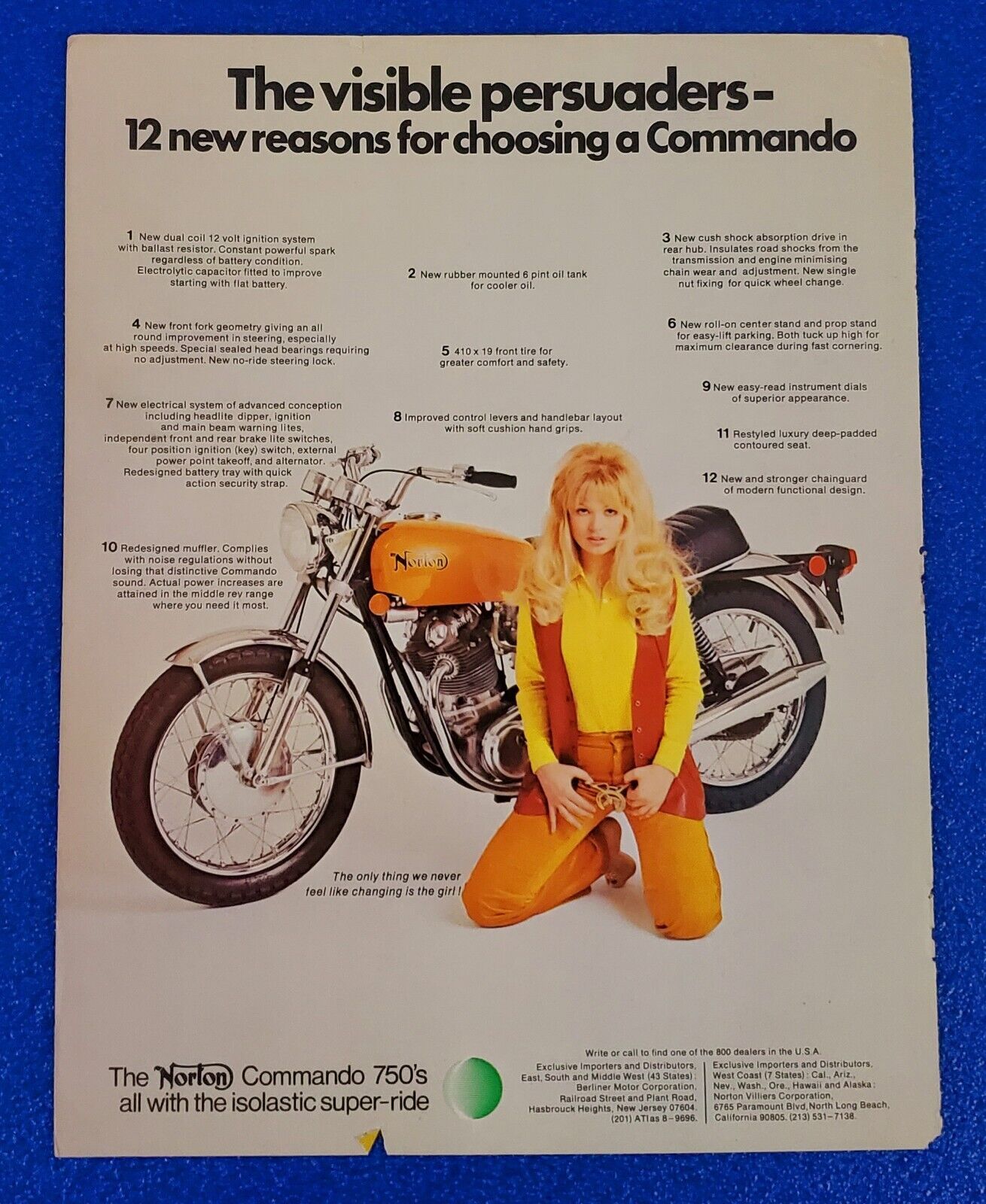 1971 NORTON COMMANDO 750cc MOTORCYCLE ORIGINAL COLOR PRINT AD (LOT ORANGE S10)