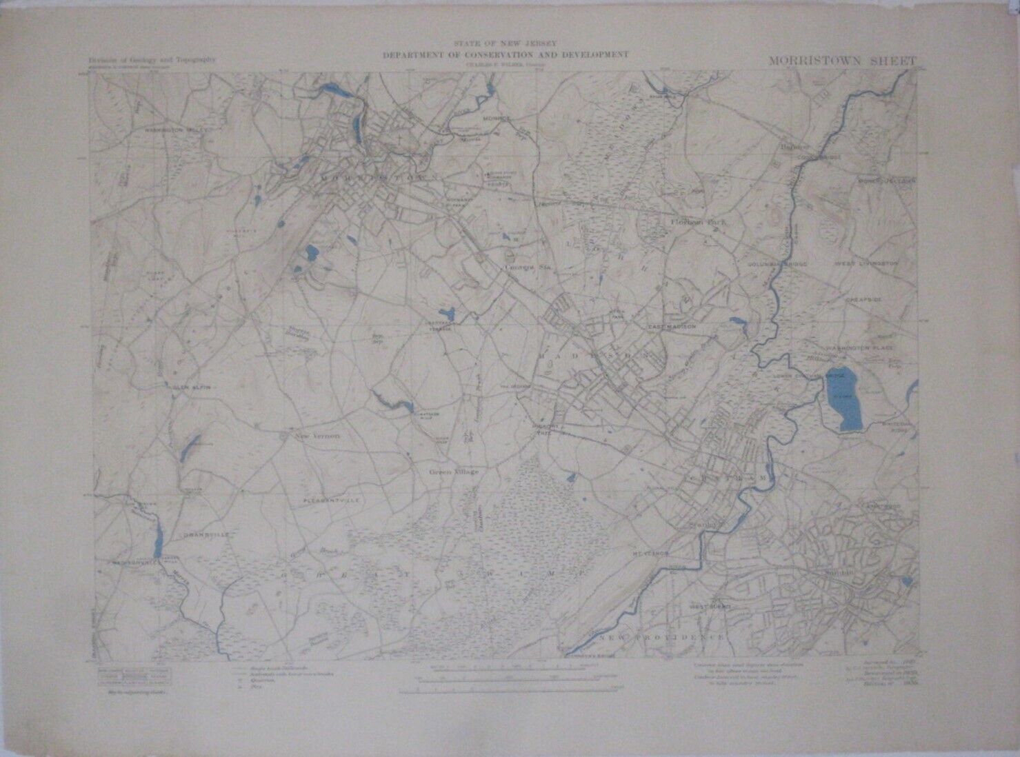 1939 Map MORRISTOWN MADISON CHATHAM SUMMIT New Jersey Convent Station New Vernon