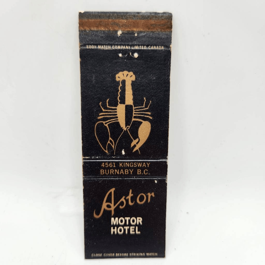 Vintage Matchcover Astor Motor Hotel Burnaby British Columbia 4561 Kingsway Lobs
