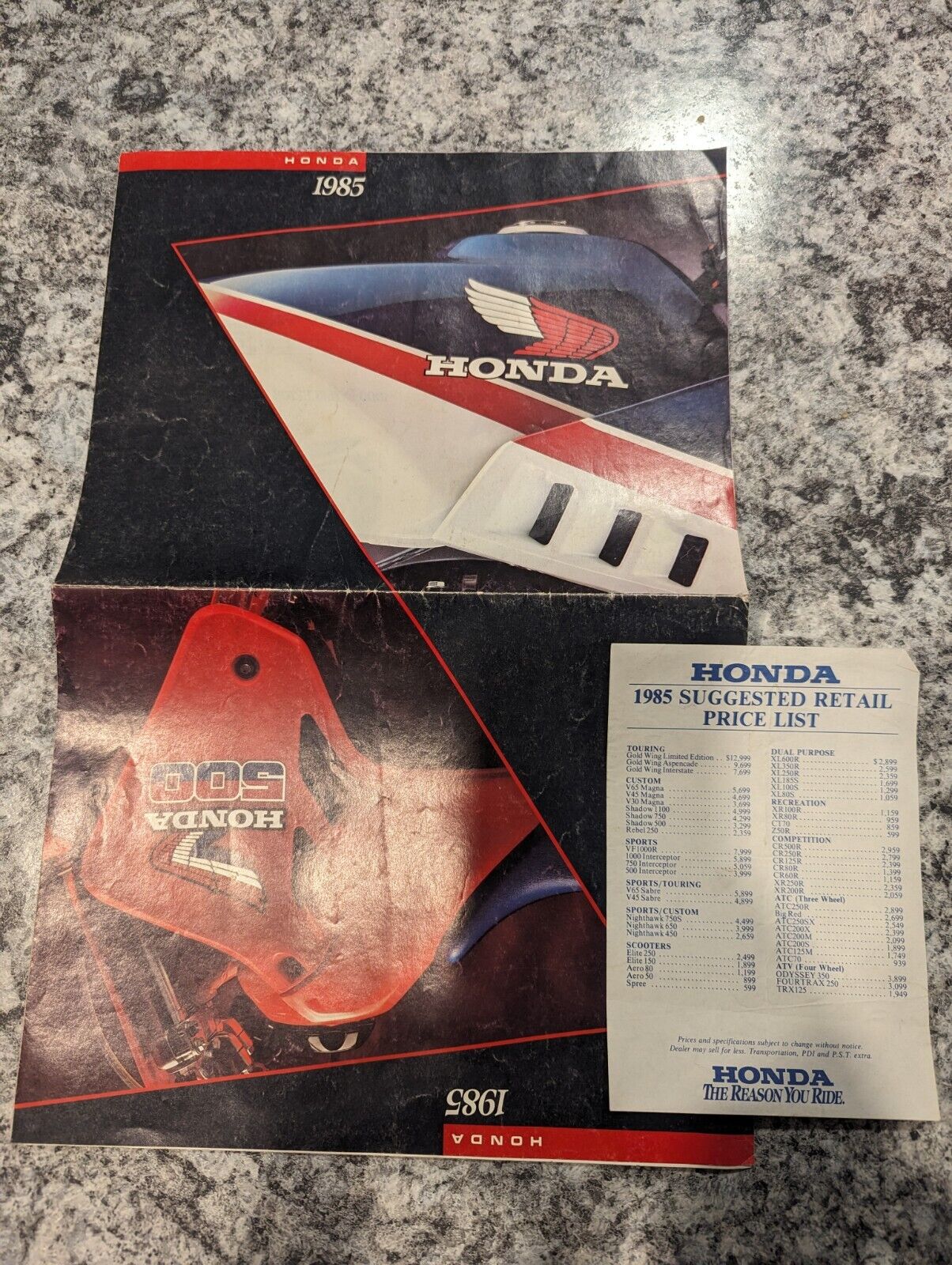1985 Honda Motorcycle Brochure With Price List Shadow500 V65 Sabre Nighthawk Ect