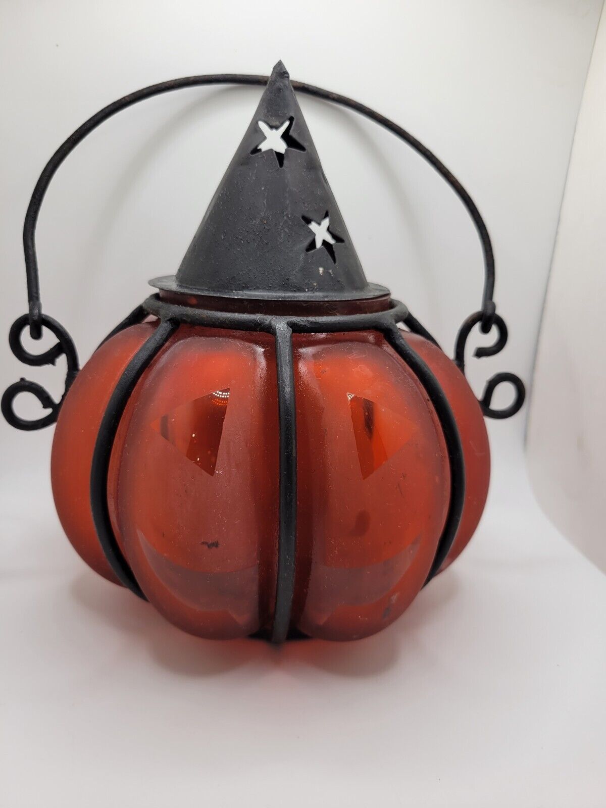 Vintage Metal And Glass Jack-O-Lantern Frosted High Quality