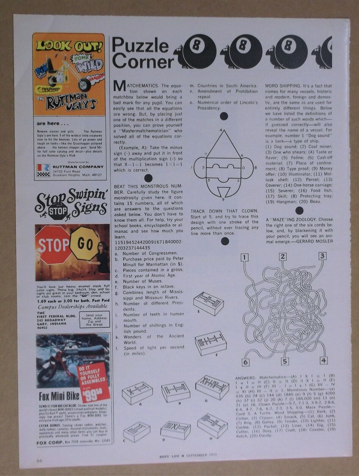 1970 RUTTMAN UGLY'S Small Magazine AD~TMC Stop & Go SIGNS/Gary, IN~FOX MINI-BIKE