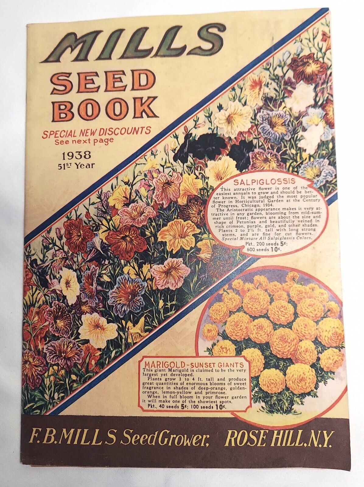 Mills Seed Book 1938 51st Year Vintage Rose Hill NY Beautifully Illustrated