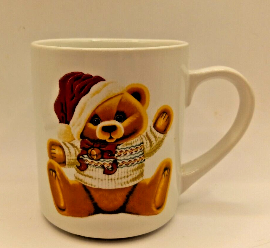 Vintage 1989 Teddy Bear Jingle Bell Coffee Tea Mug Cup