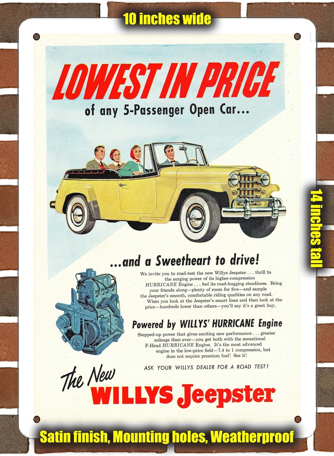 Metal Sign - 1950 Willys Jeepster- 10x14 inches