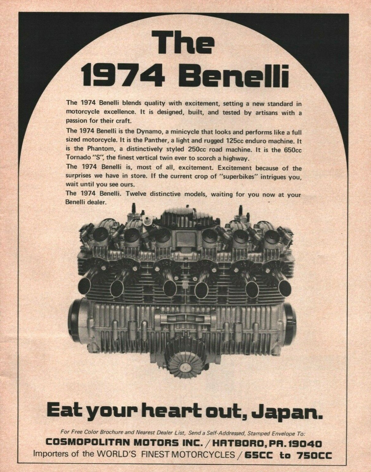1974 Benelli Dynamo Panther Phantom Tornado - Vintage Motorcycle Ad