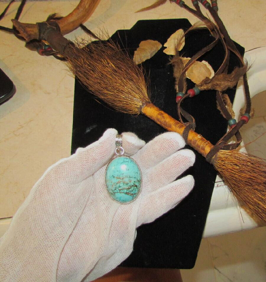 🔥 LOOK ANTIQUE RARE INDIAN 925 Navajo Sterling Silver charm Pendant Turquoise