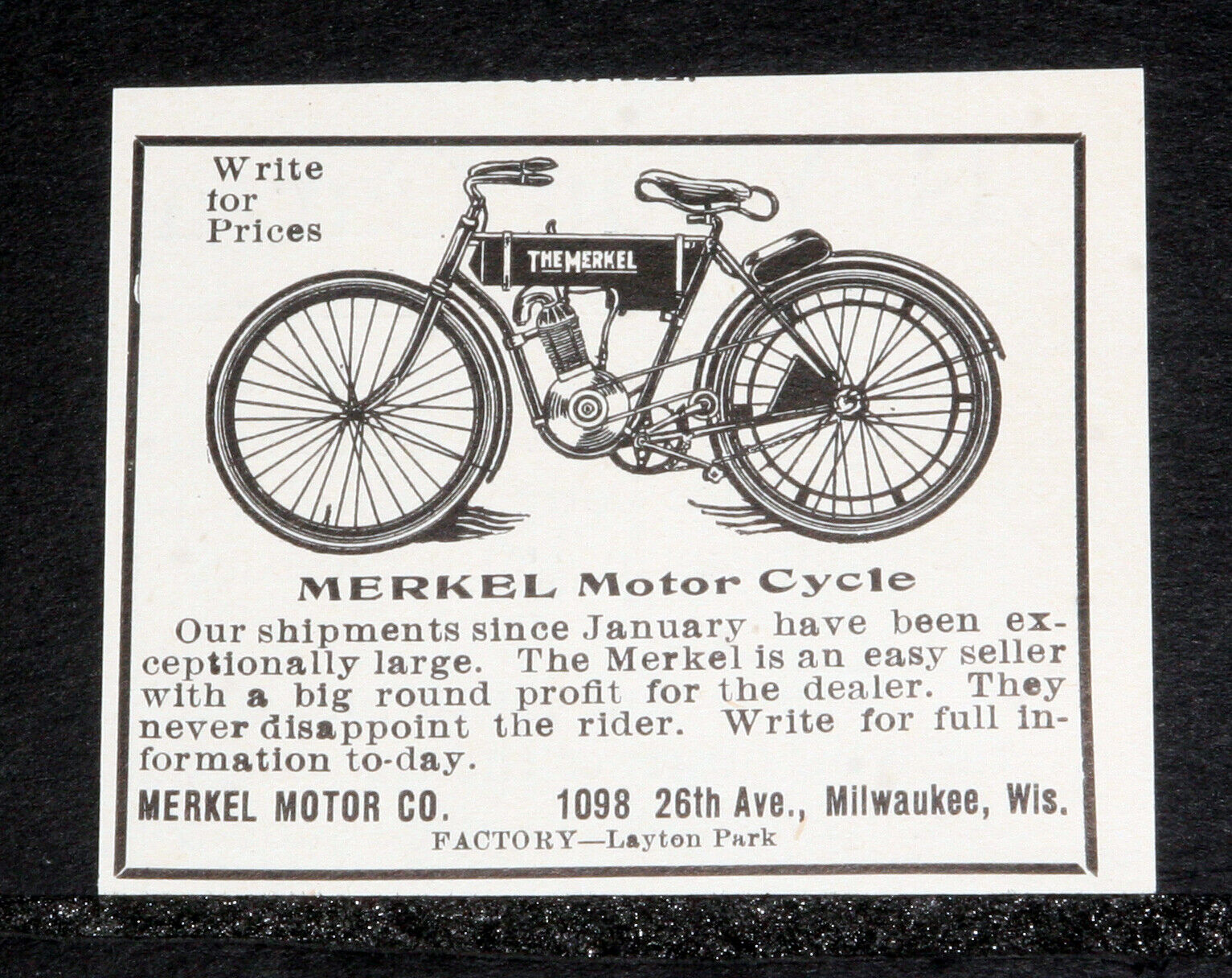 1905 OLD MAGAZINE PRINT AD, MERKEL MOTOR CYCLE, THE NEVER DISAPPOINT THE RIDER