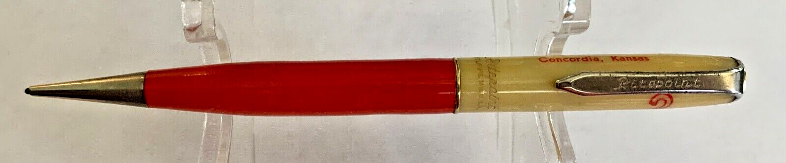VINTAGE RITEPOINT 268 ADVERTISING MECHANICAL PENCIL, RED/CREAM W/ CHROME, 1960'S