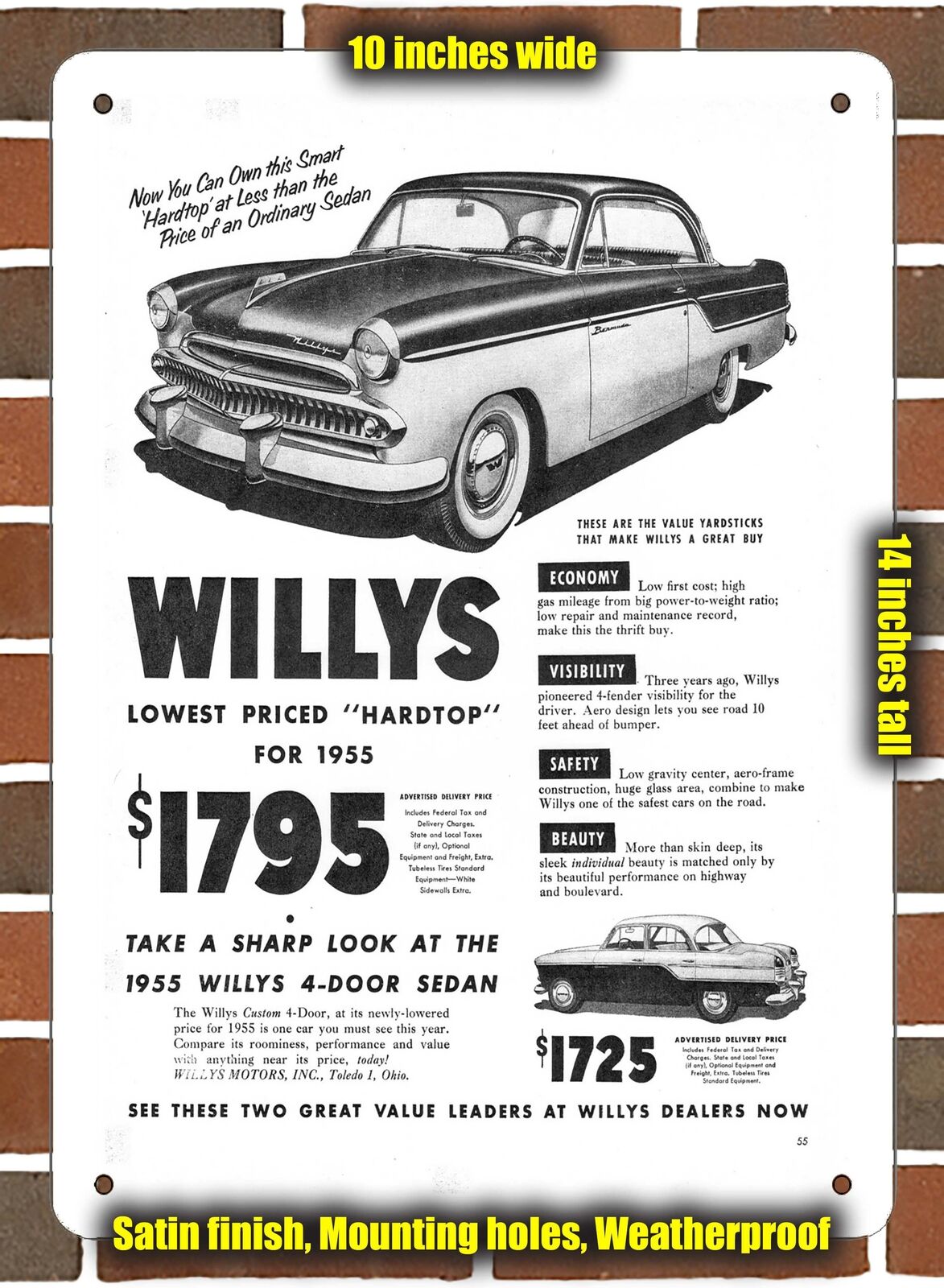 Metal Sign - 1955 Willys Bermuda and Custom- 10x14 inches