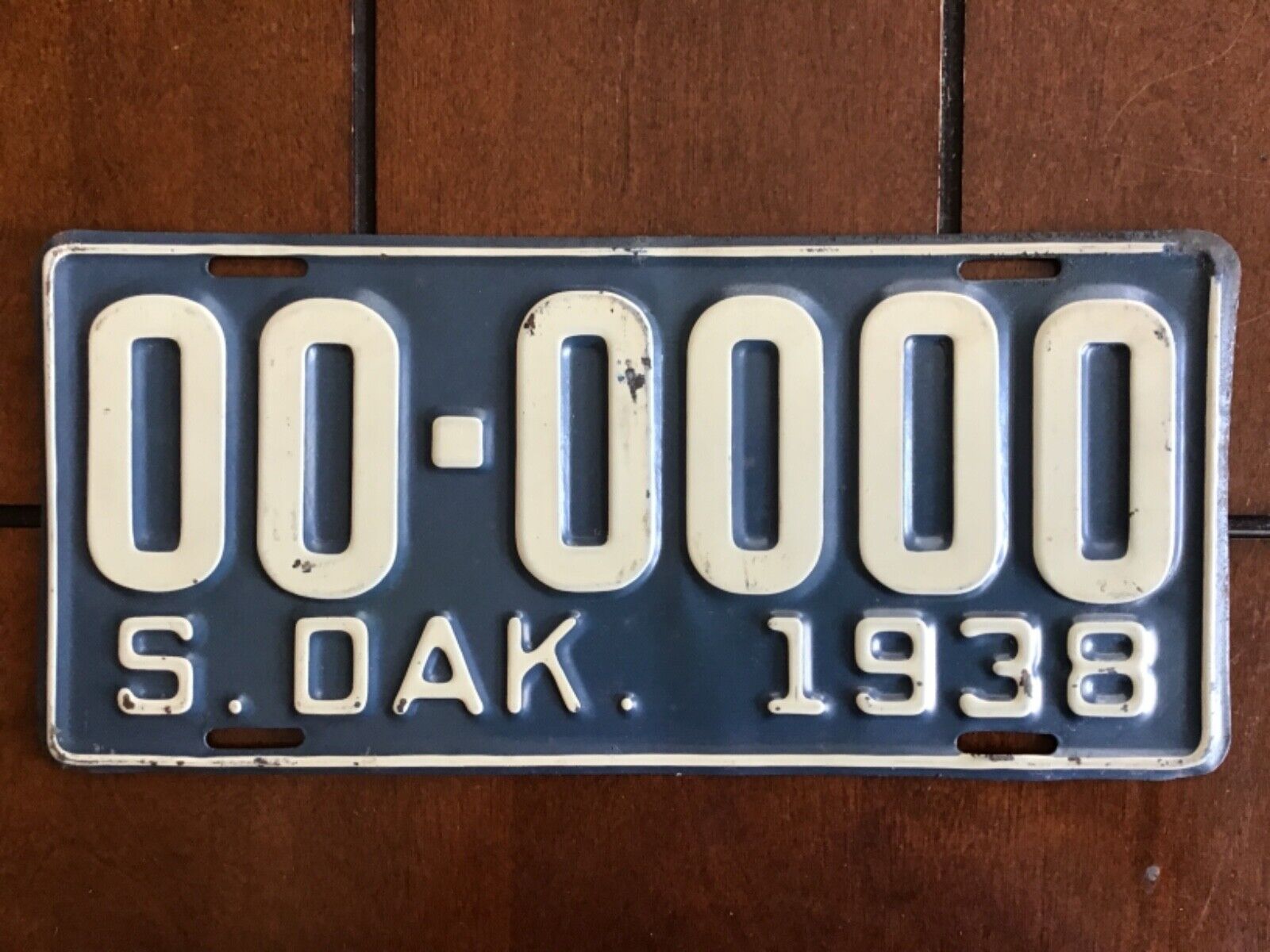 1938 South Dakota SAMPLE License Plate Tag 00-0000