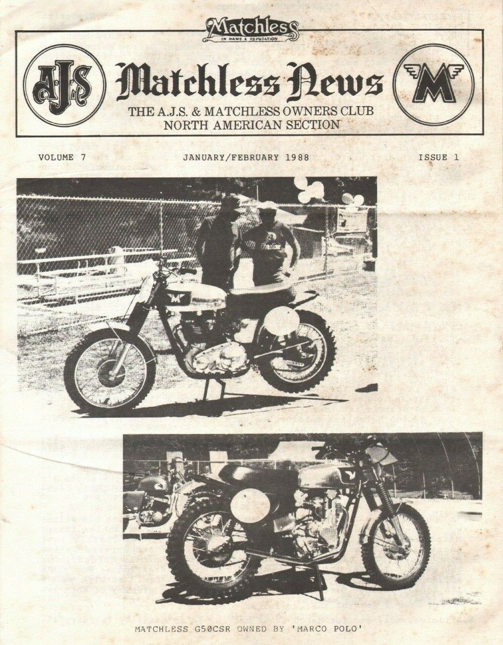 1988 Jan. / Feb. - A.J.S. & Matchless News - Motorcycle Owner\'s Club Newsletter