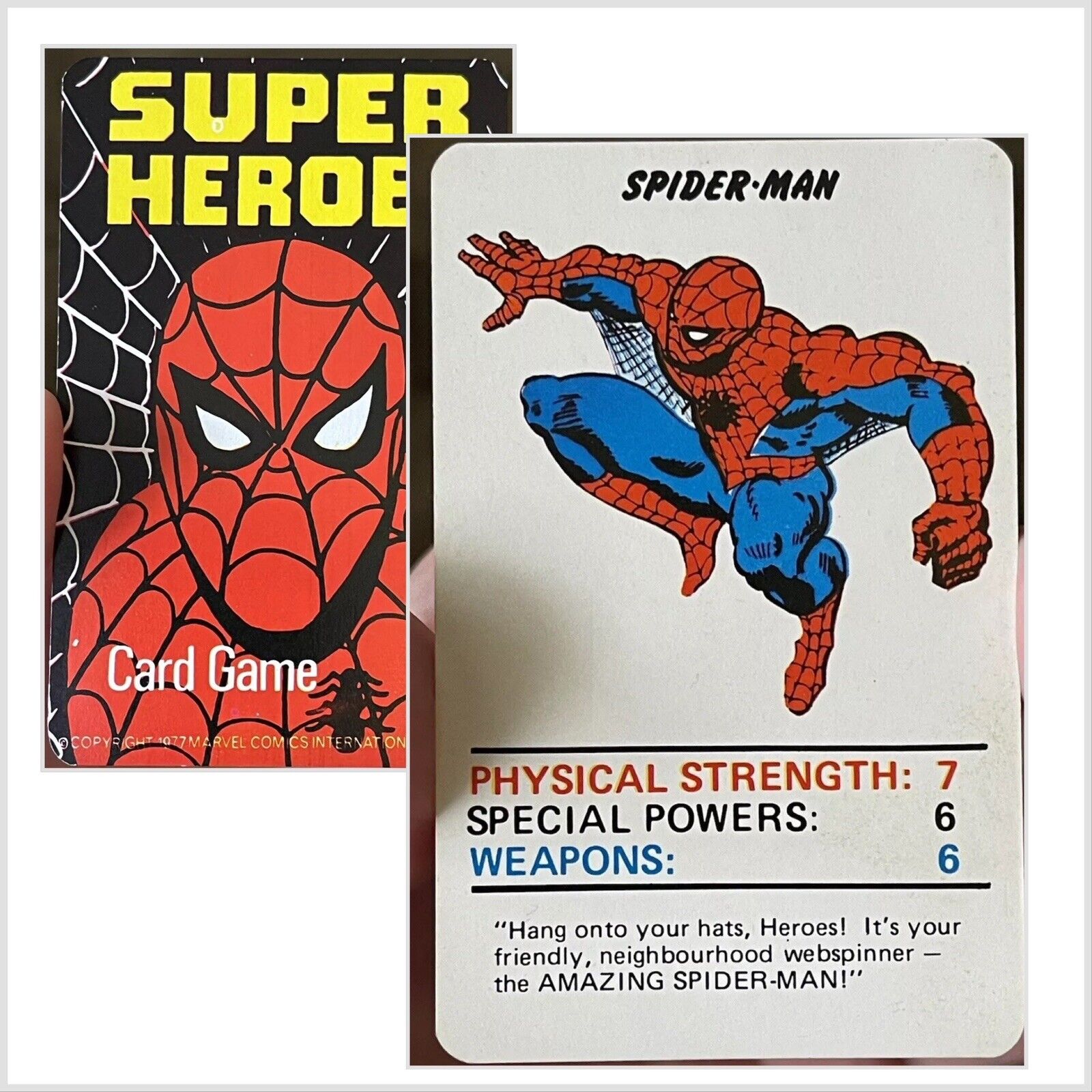 EXTREMELY RARE VINTAGE 1977 MARVEL SUPERHEROES SPIDERMAN TOP TRUMPS CARD GAME