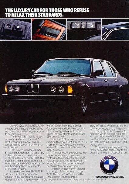 1984 1985 BMW 733i Original Advertisement Print Art Car Ad D04