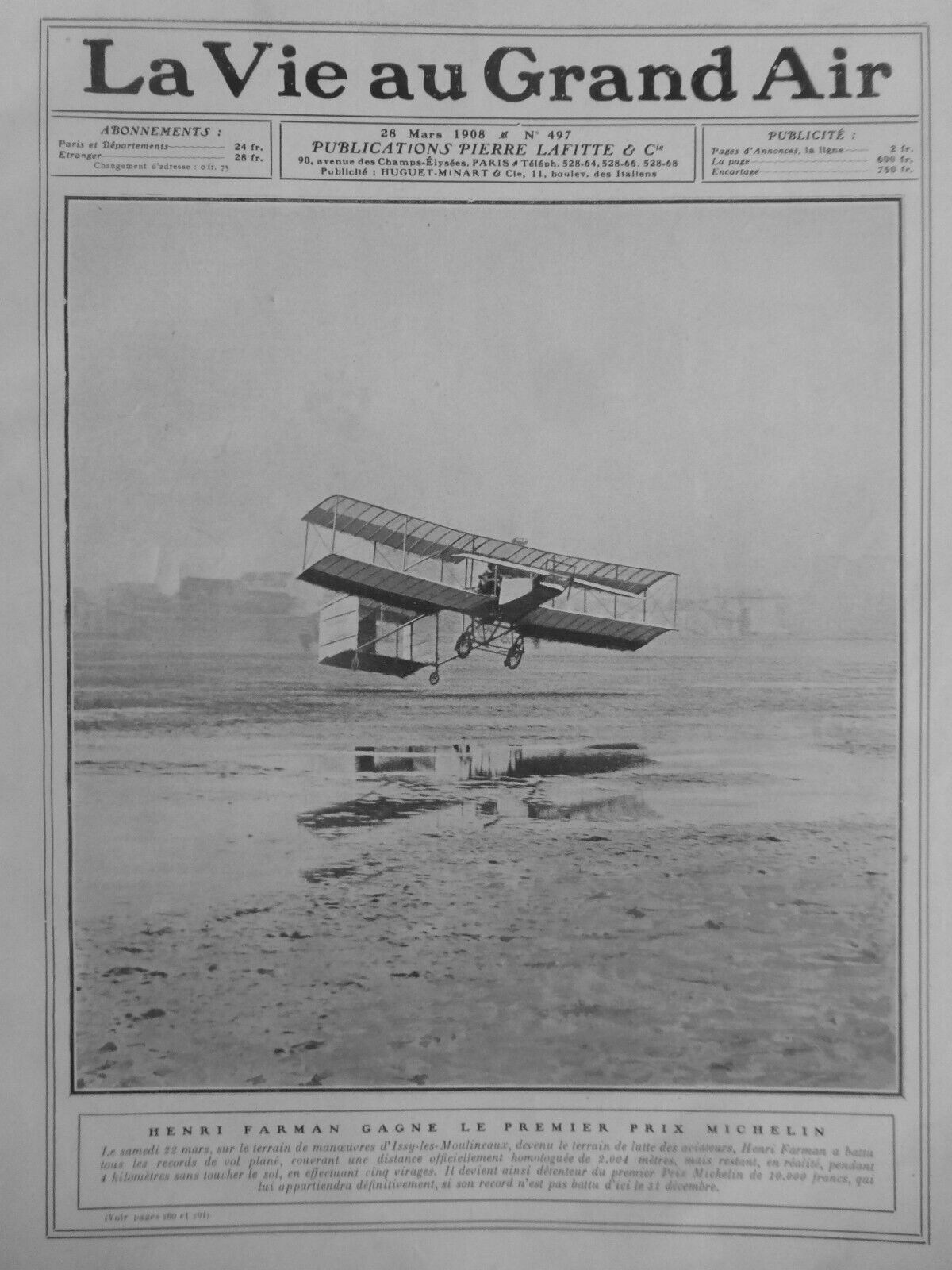 1908 Aviation Henry Farman 4 Newspapers Antique
