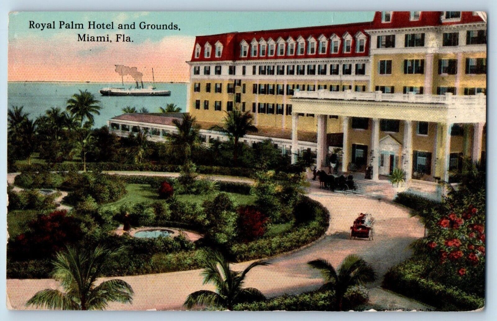 Miami Florida FL Postcard Royal Palm Hotel Grounds Exterior 1913 Vintage Antique