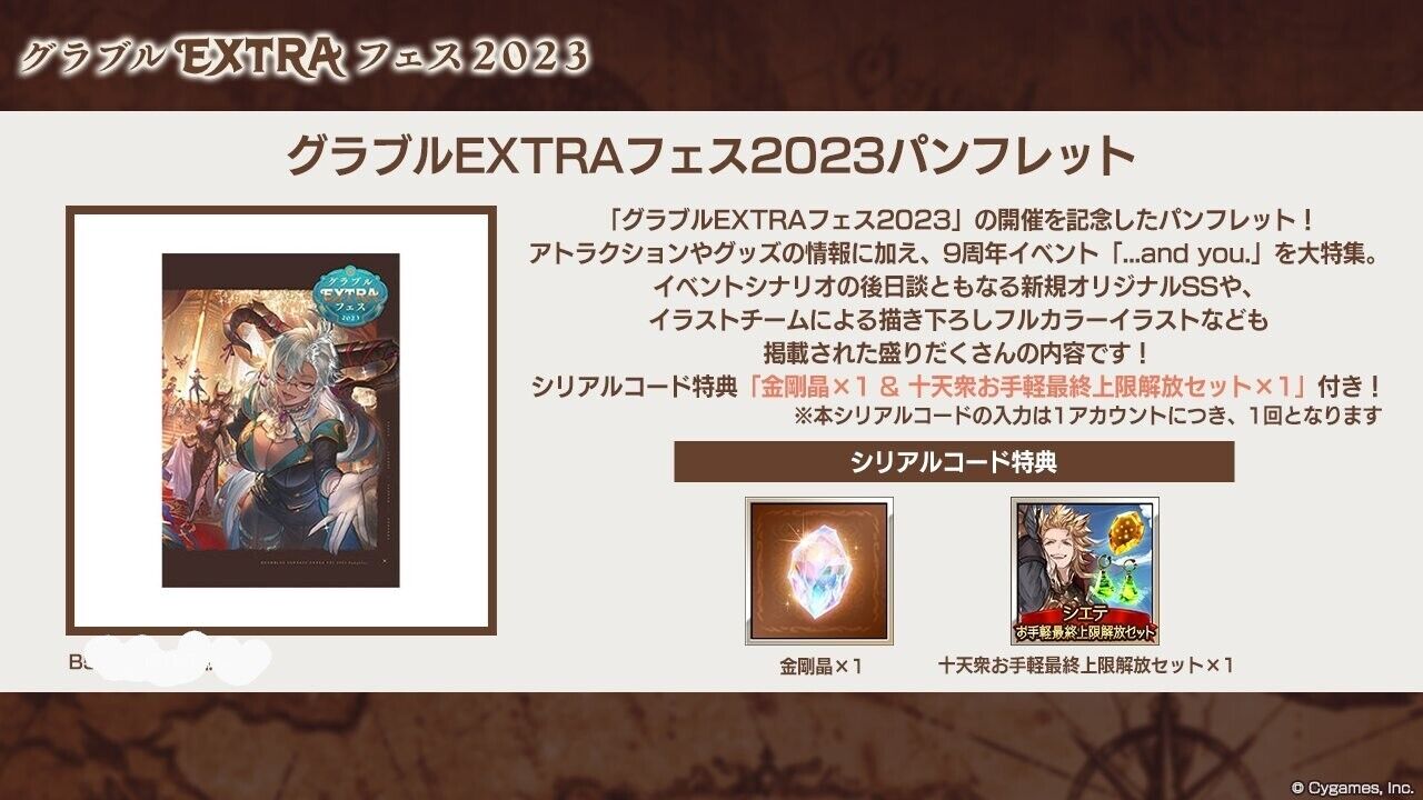 Granblue Fantasy Extra FES 2023 Pamphlet serial code Only Sunlight Stone Eternal