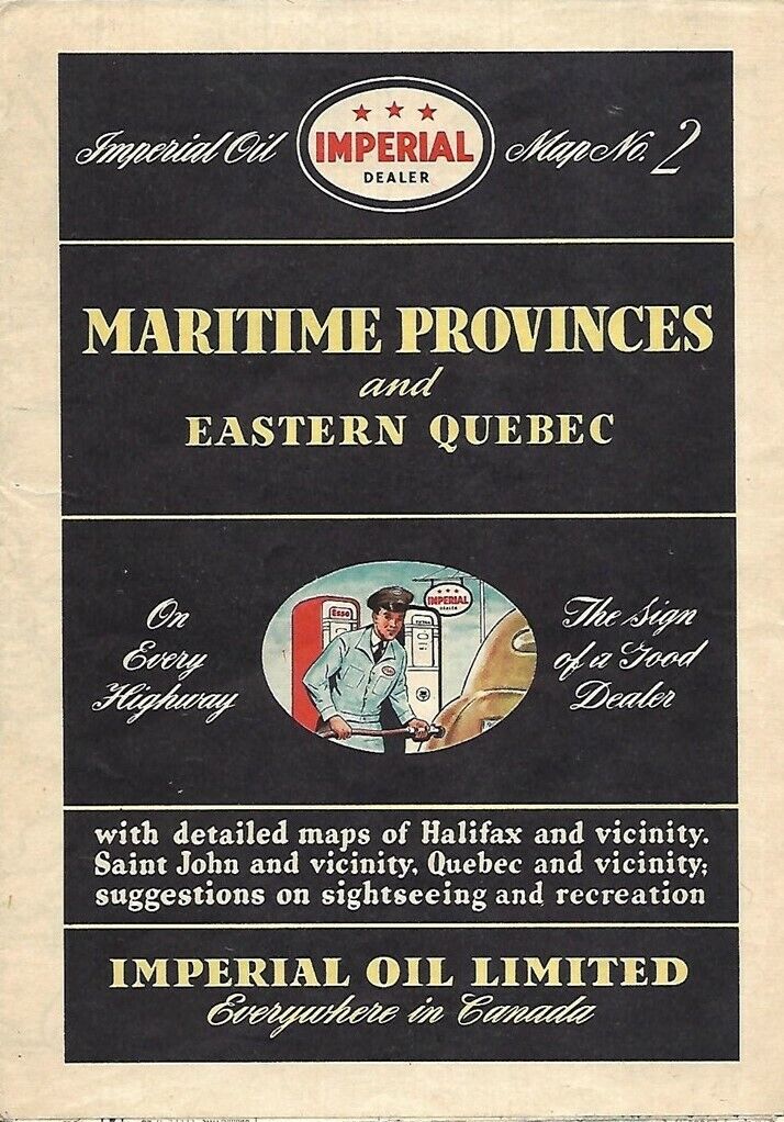 1947 IMPERIAL OIL Road Map MARITIME PROVINCES Canada Eastern Quebec Nova Scotia