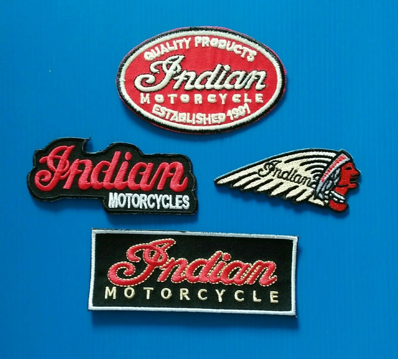 4 LOT INDIAN MOTORCYCLE Sew/Iron Auto Collectibles Patches W/ 
