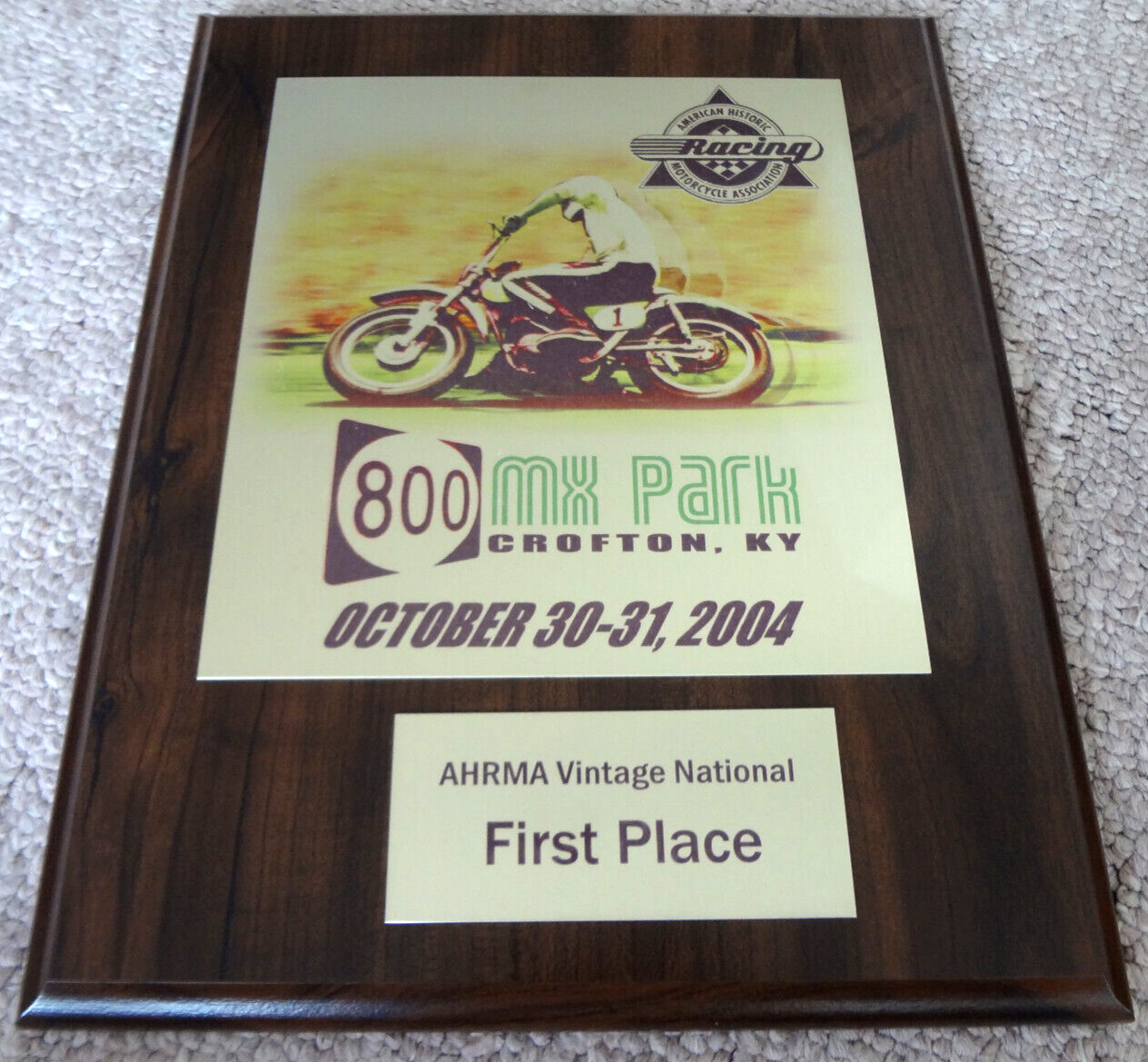 AHRMA VINTAGE NATIONAL MOTORCYCLE TROPHY AWARD PLAQUE HIGH POINT CROFTON KY 2004