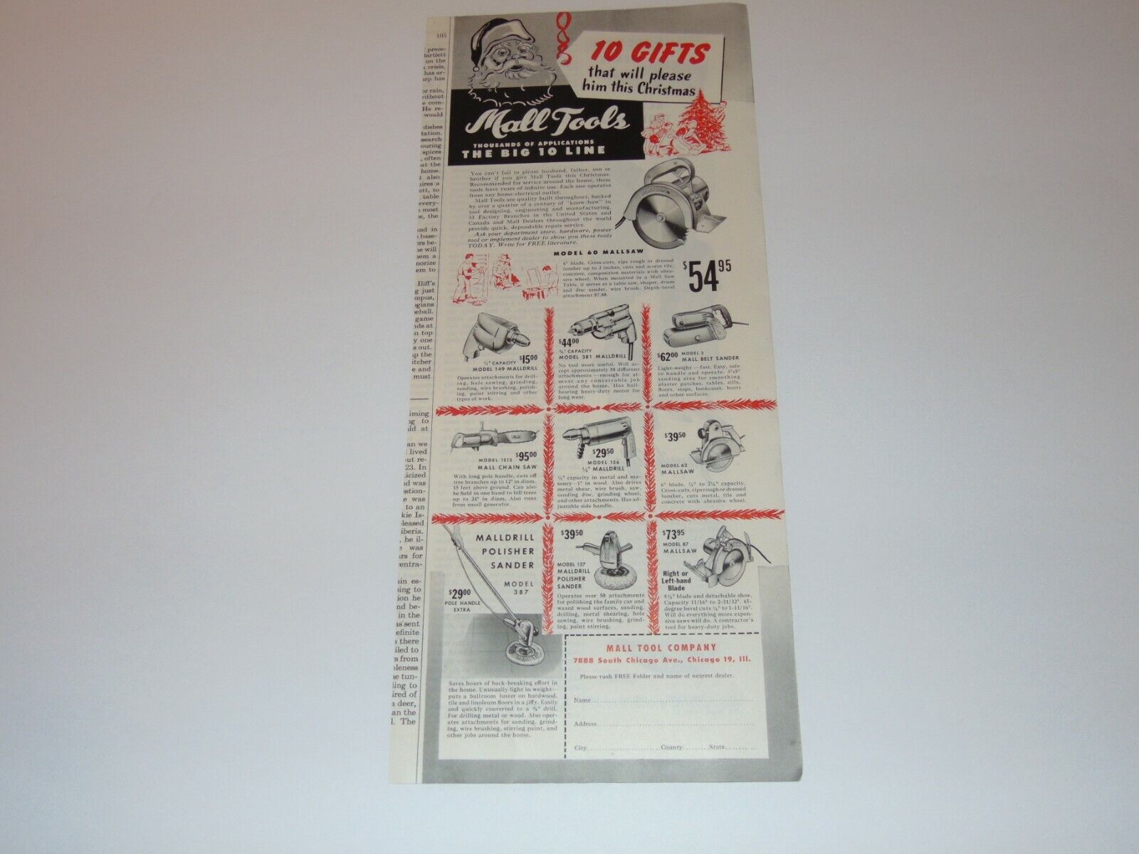 1949 MALL TOOLS COMPANY  print ad