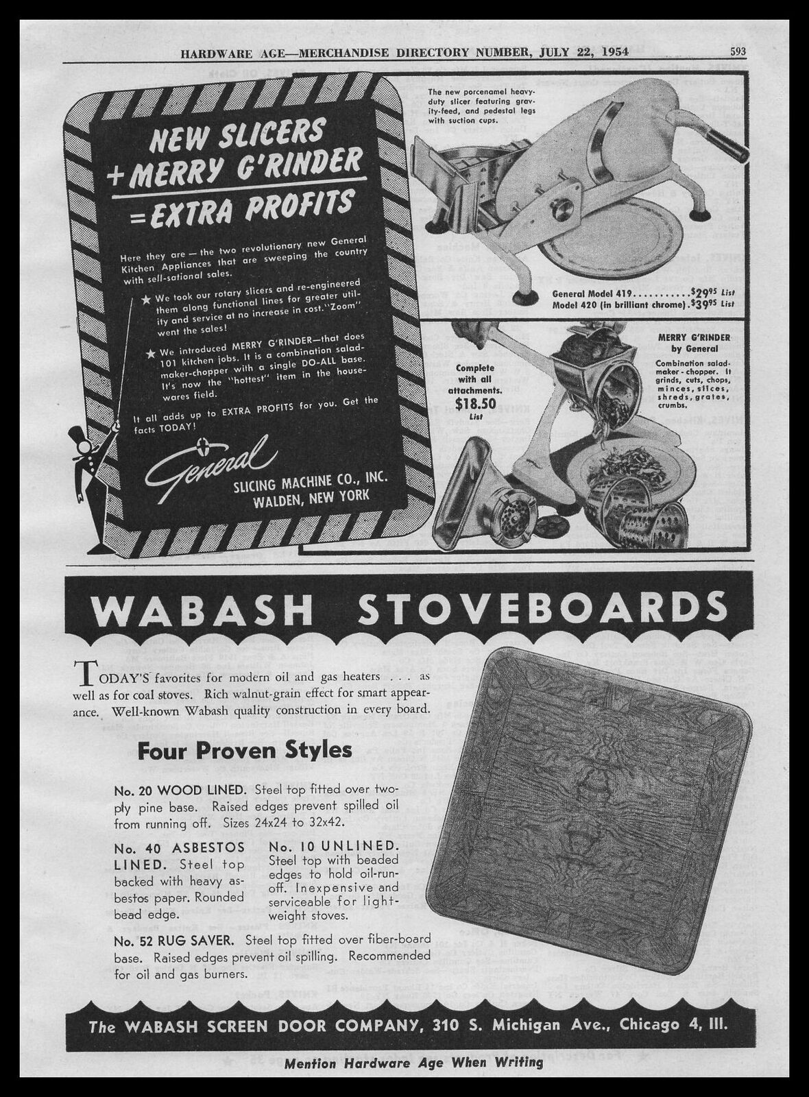 1954 Wabash Screen Door Company Stoveboards Chicago Illinois Vintage Print Ad