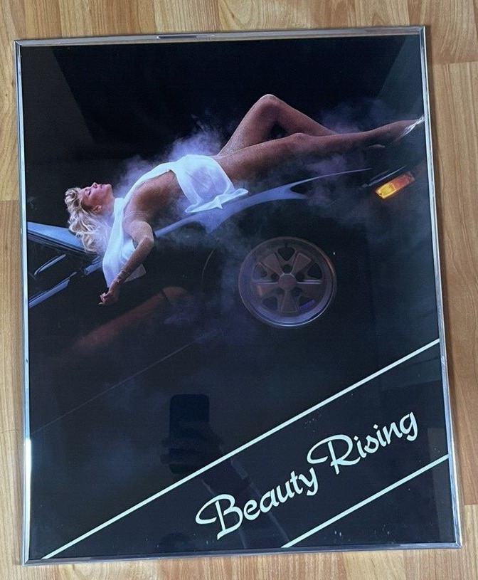 Beauty Rising Framed Poster Hot Girl Model Classic Car Man Cave 16x20 Vintage