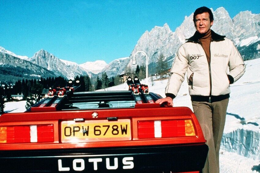 ROGER MOORE POSING WITH RED CONVERTABLE LOTUS FOR YOUR EYES ONLY 24x36 Poster