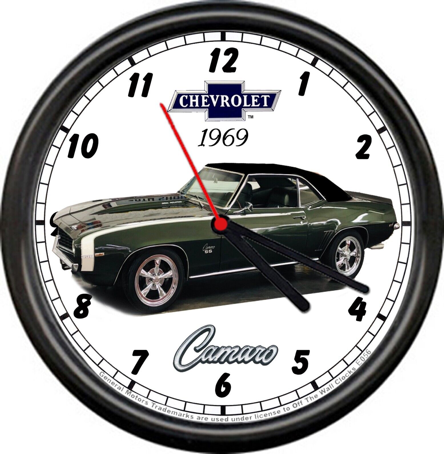 Licensed 1969 Chevy Camaro Dark Green Chevrolet General Motors Sign Wall Clock