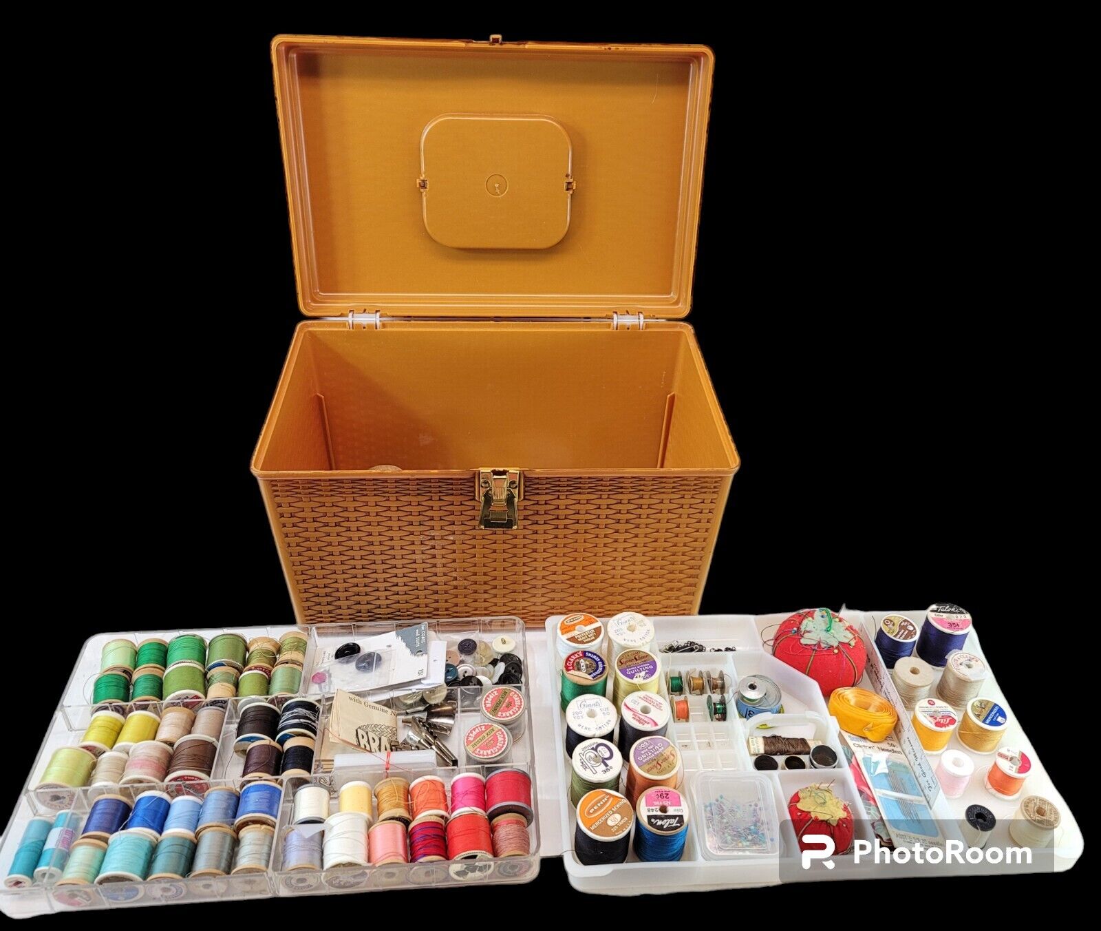 Vintage Sewing Box Supplies Wilson Wil-Hold Basket Design Lot Storage Case