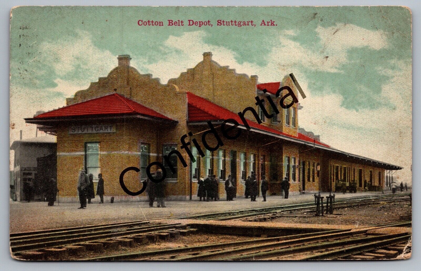 1911 View Of Cotton Belt Railroad Station At Stuttgart Arkansas AR RR Depot D576