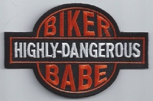 HIGHLY DANGEROUS BIKER BABE EMBROIDERED IRON ON VEST JACKET BIKER PATCH