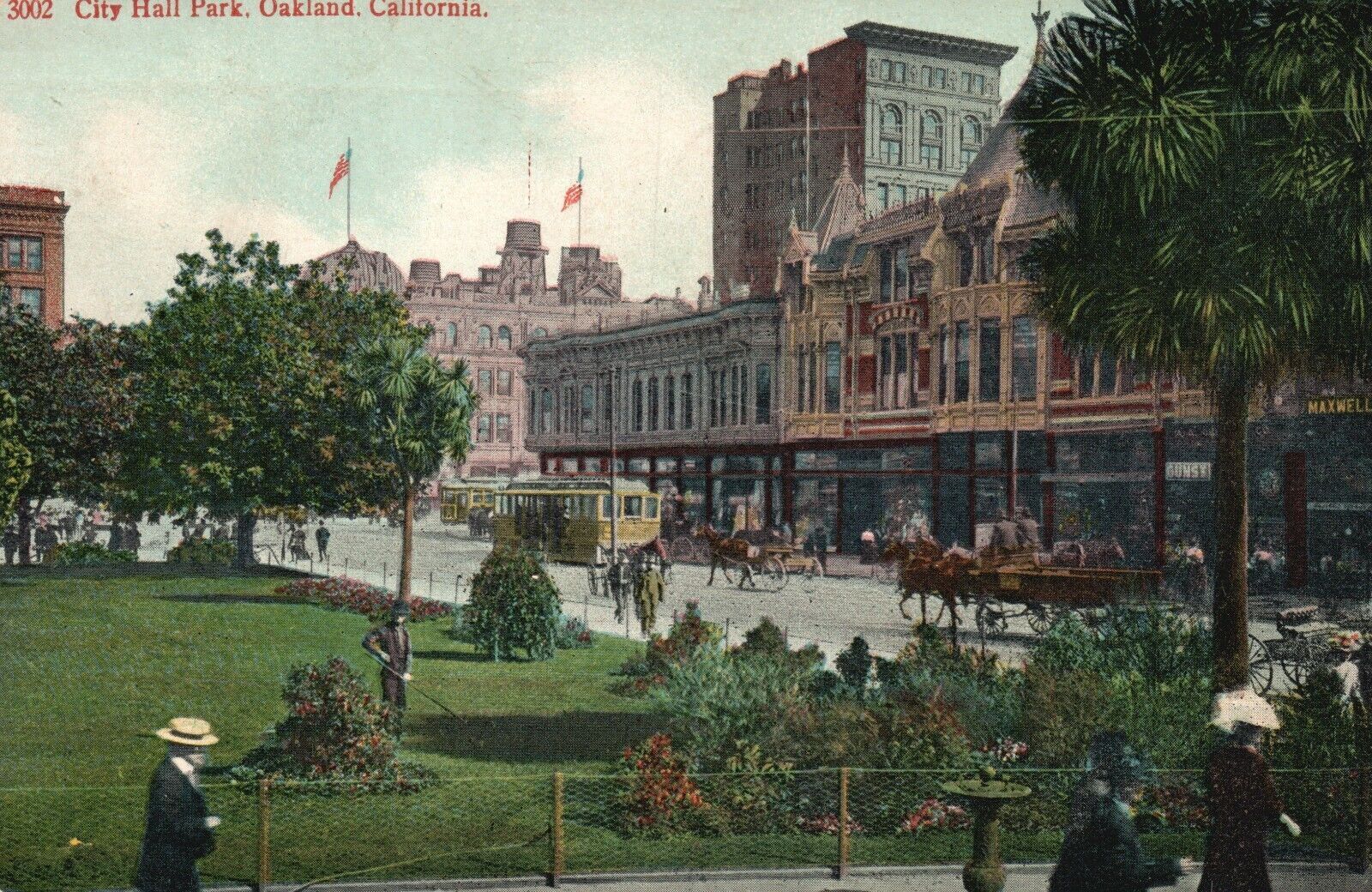 Vintage Postcard 1913 City Hall Park Oakland California CA Gunst, Maxwell Stores