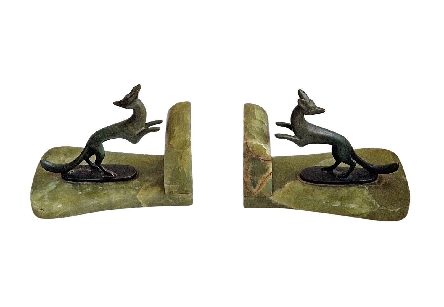Art Deco Bronze - Pair of Bookends Marble / Bronze / Fox (# 16131)