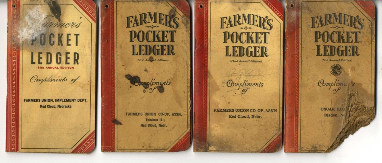 Four 1938-51 John Deere Pocket Ledger Farmers Union Red Cloud  Bladen NE