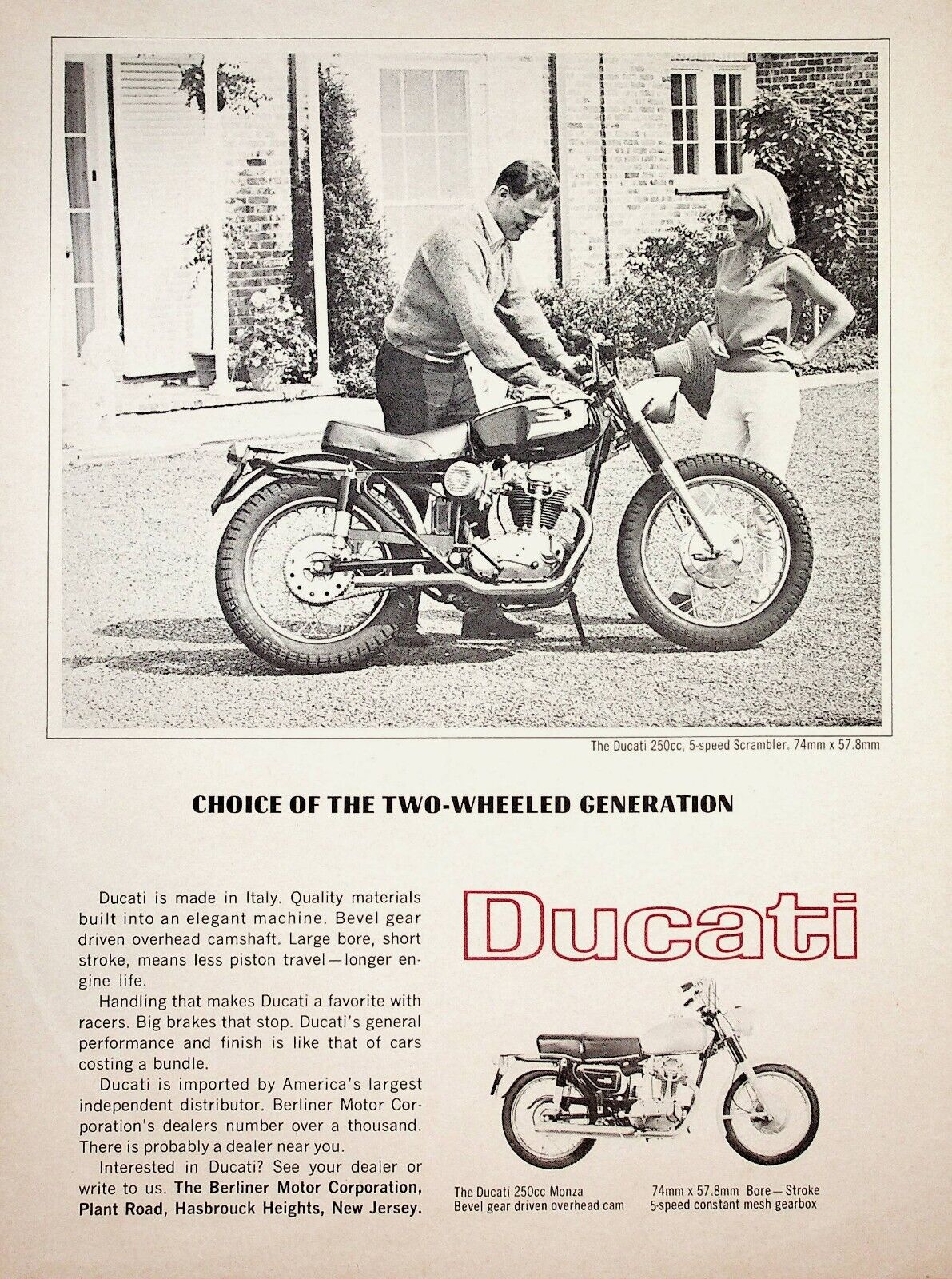 1965 Ducati 250cc 5-speed Scrambler - Vintage Motorcycle Ad 