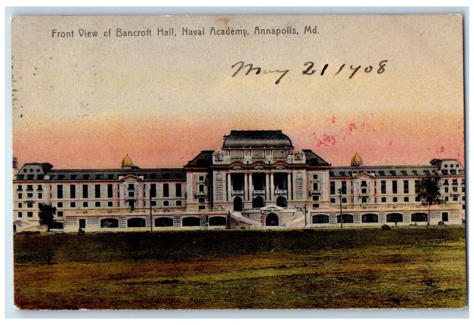 1908 Front View Bancroft Hall Naval Academy Annapolis Maryland Vintage Postcard