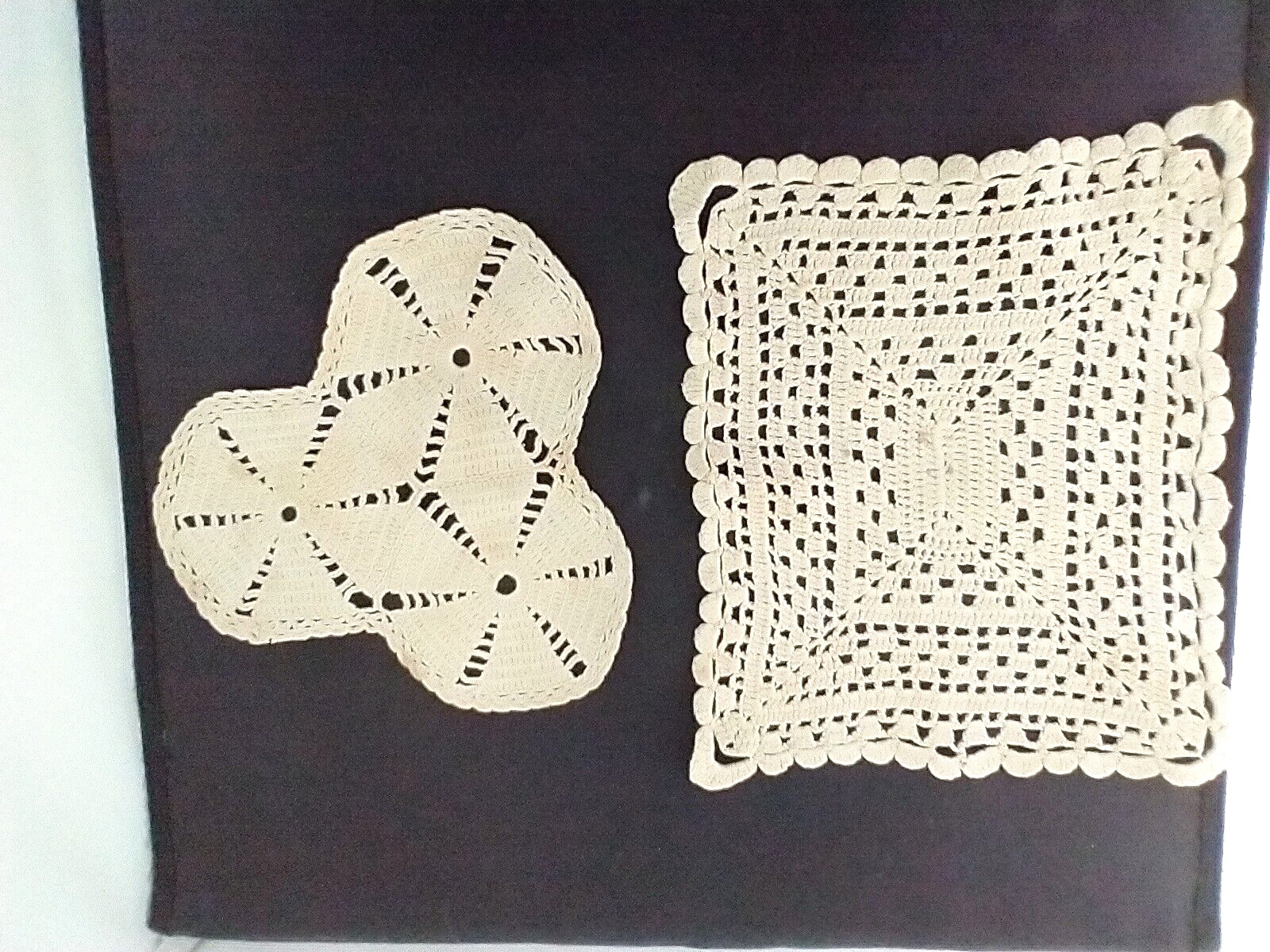 Vintage Handmade 2 Crocheted Doilies, Beige Color