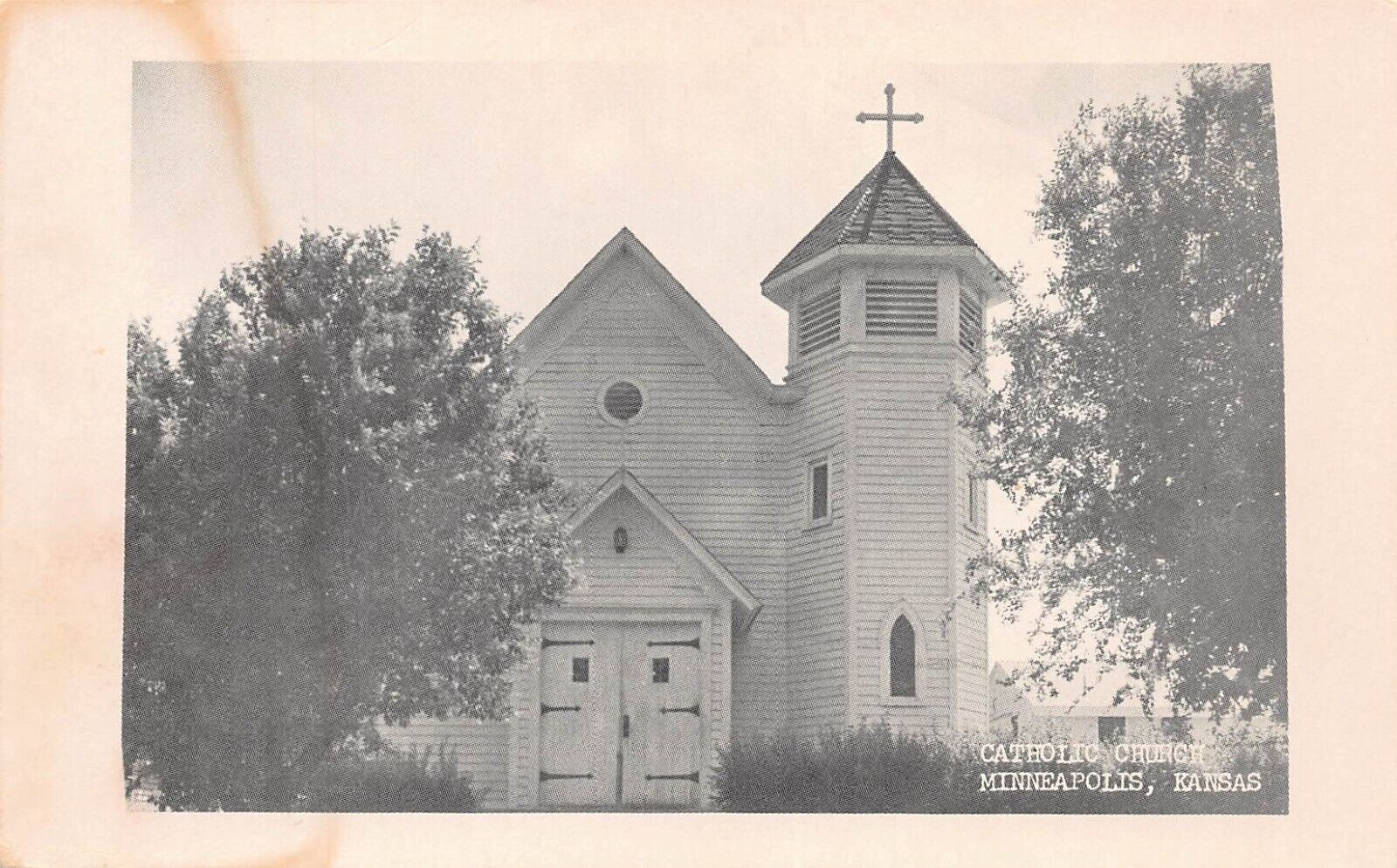 Minneapolis KS Kansas Catholic Church Vtg Postcard D1