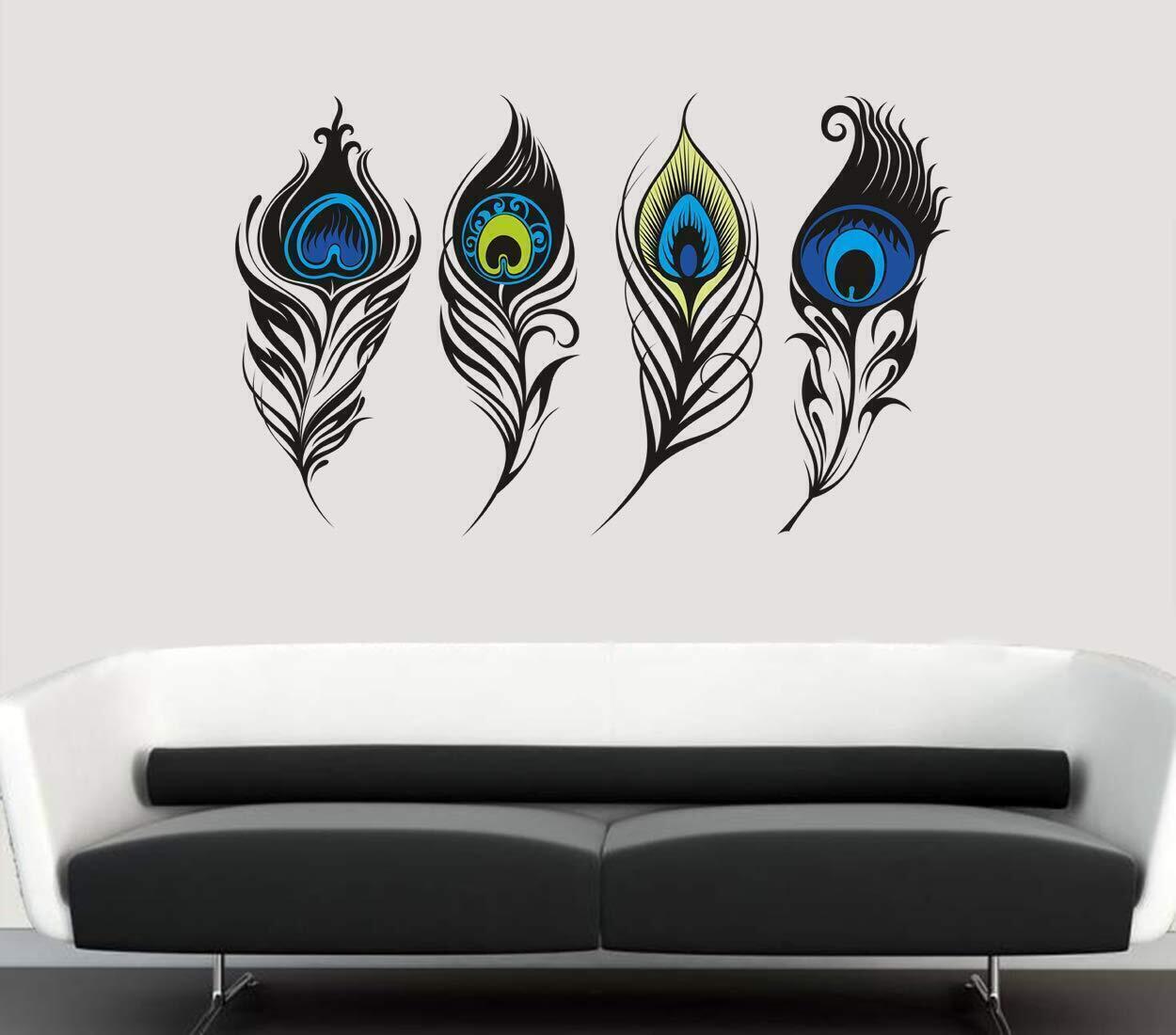 Indian Traditional  Multi color Peacock Feather Wall Sticker